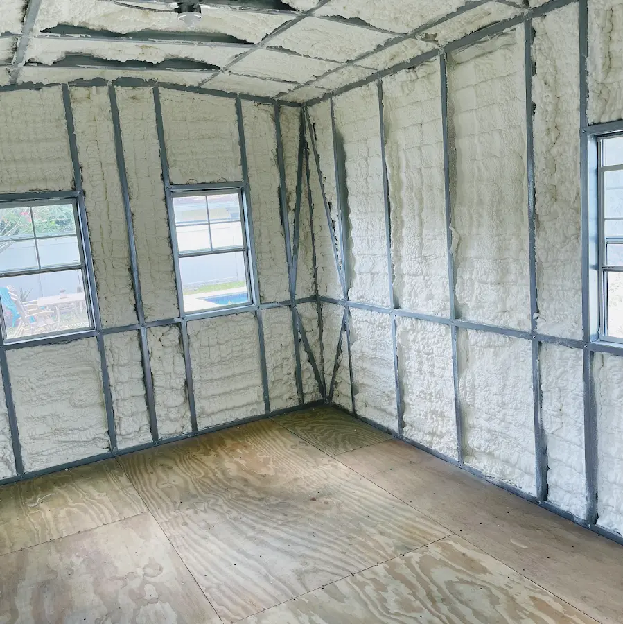 Closed-cell spray foam insulation applied to wall cavities in a residential project in Canal Winchester